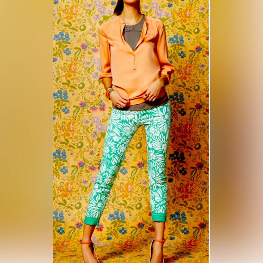 Current/Elliott ❤️ DVF Classic Skinny Painted Floral in Mint Denim Jeans 26